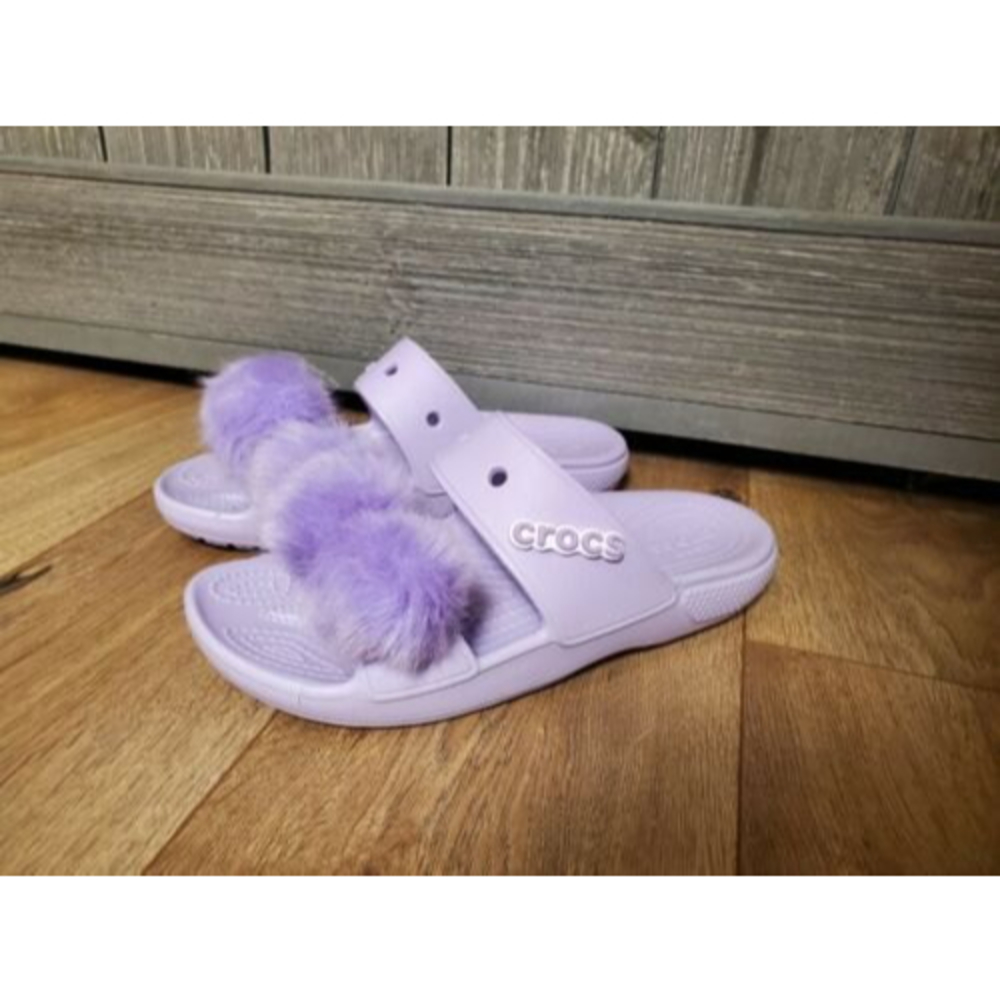 NWOT Crocs Classic Fur Jibbitz Sandal Purple Shoes Sandals Women US 7 Comfort